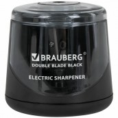 Точилка электрическая BRAUBERG DOUBLE BLADE BLACK, двойное лезвие, питание от 2 батареек АА, 271336