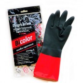 Перчатки хозяйственные латексные BiColor черно-красные, х/б напыление, размер S (маленький), 60 г, прочные, КП, 139468