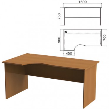 Стол письменный эргономичный "Монолит", 1600х900х750 мм, левый, цвет орех гварнери, СМ7.3