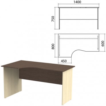 Стол письменный эргономичный "Канц", 1400х800х750 мм, левый, цвет венге/дуб молочный (КОМПЛЕКТ)