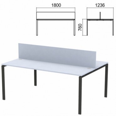 Стол письменный 2-МЕСТНЫЙ на металлокаркасе "Арго", 1800х1236х760 мм, серый (КОМПЛЕКТ)