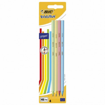 Карандаши чернографитные BIC Evolution "Stripes", НАБОР 4 шт., HB, пластиковые, блистер, 918485