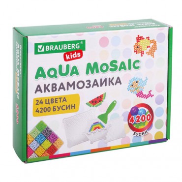 Аквамозаика 24 цвета 4200 бусин, с трафаретами, инструментами и аксессуарами, BRAUBERG KIDS, 664916